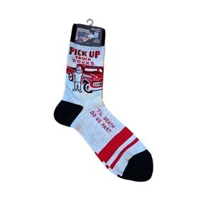 Red and Black Pick Up Truck Socks with Graphic Design, Phrase, NWT